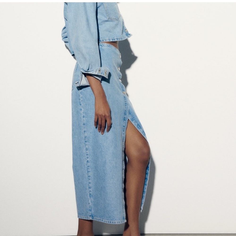 Zara Crossover Denim Midi Skirt - Picture 2 of 13
